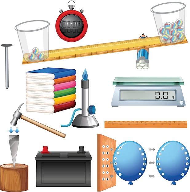 Vecteur gratuit Équipements scientifiques sur fond blanc