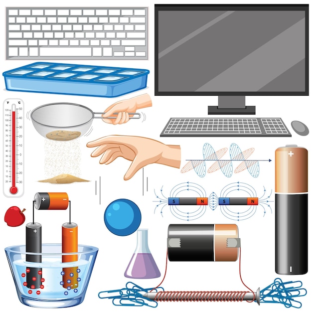 Vecteur gratuit Équipements scientifiques avec de nombreux outils