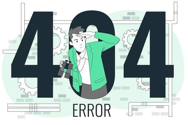 Vecteur gratuit erreur 404 avec une personne à la recherche d'une illustration de concept