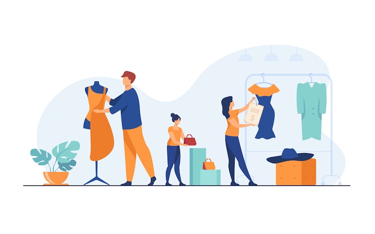 Vecteur gratuit ers organisant une salle de vente en boutique