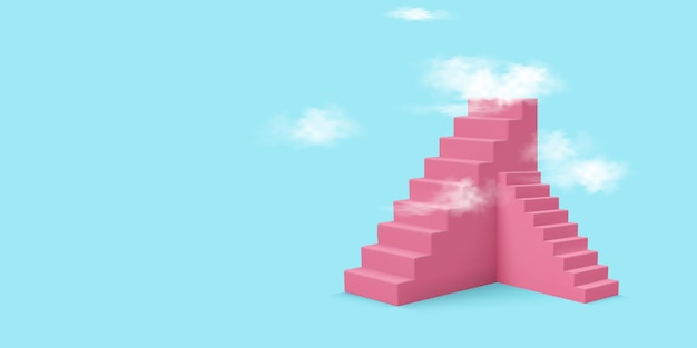 Vecteur gratuit escaliers roses avec fond de nuages