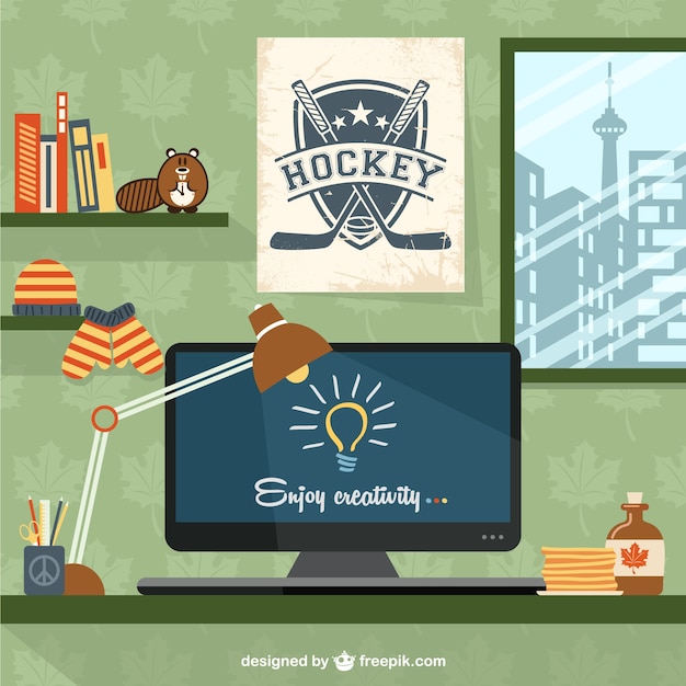 Vecteur gratuit espace de travail canada décor de concepteur