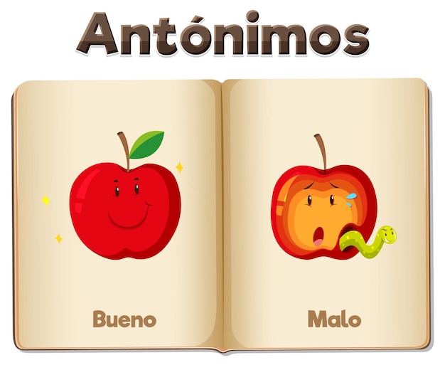 Vecteur gratuit en espagnol, le mot carte bueno et malo signifie bon et mauvais.