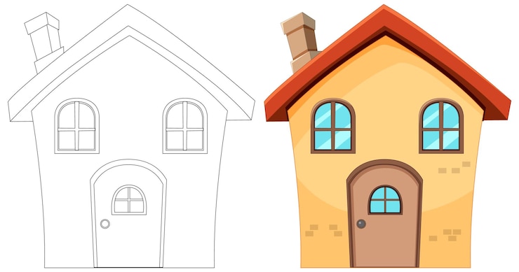 Vecteur gratuit de l'esquisse à l'illustration colorée pour la maison