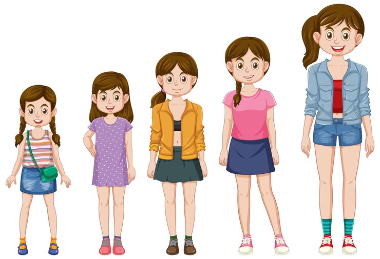 Vecteur gratuit les étapes de la croissance d'une jeune fille