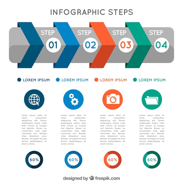 Vecteur gratuit Étapes de l'infographie coloré dans un style plat