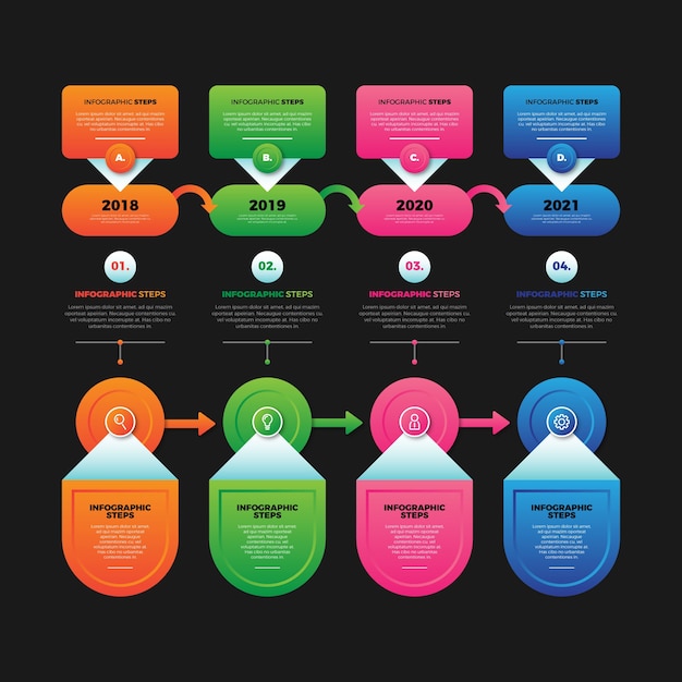 Vecteur gratuit Étapes d'infographie de modèle de dégradé