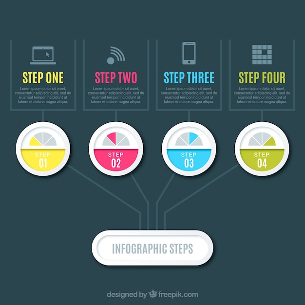 Vecteur gratuit Étapes d'infographie plat desing