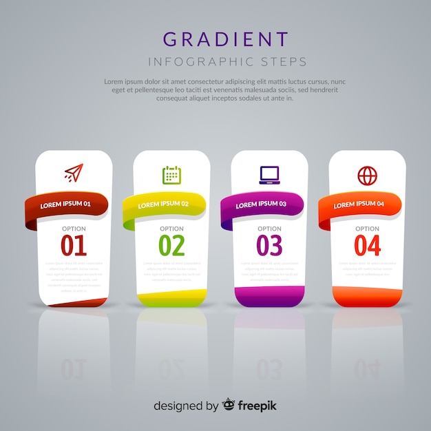 Vecteur gratuit Étapes infographiques de dégradé