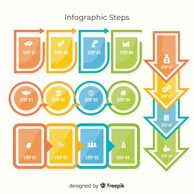 Vecteur gratuit Étapes infographiques plat