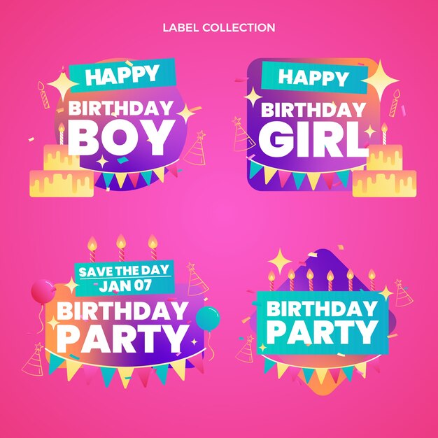 Étiquette et badges d'anniversaire colorés dégradés