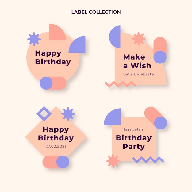 Étiquette et badges d'anniversaire minimal design plat
