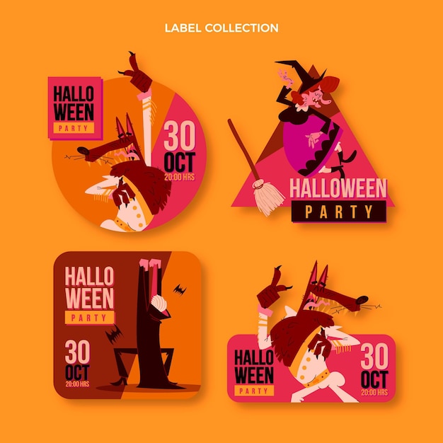 Vecteur gratuit Étiquette et badges halloween design plat