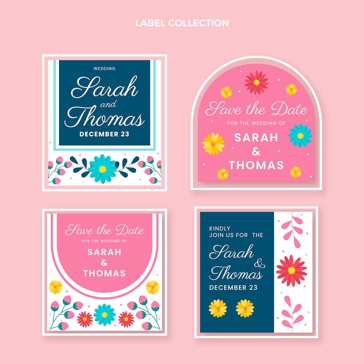 Vecteur gratuit étiquette et badges de mariage dessinés à la main