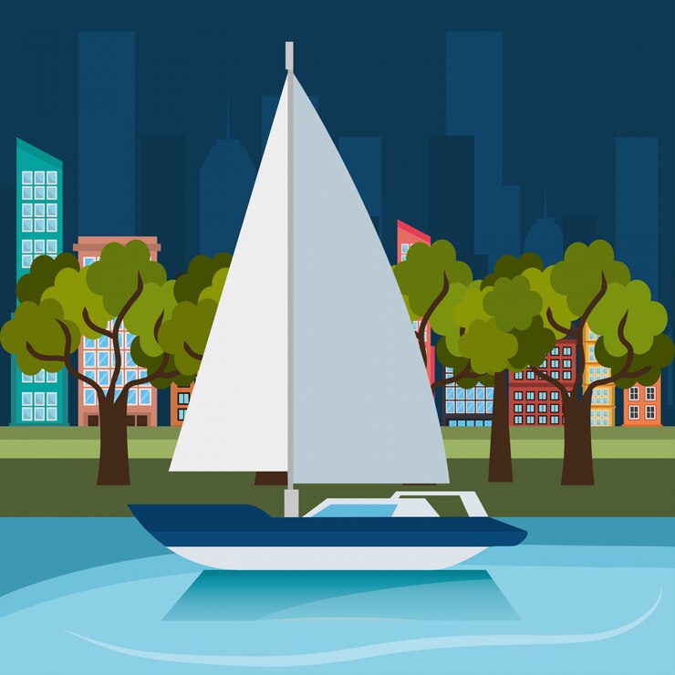Vecteur gratuit étiquette de bateau sailign aventure mer