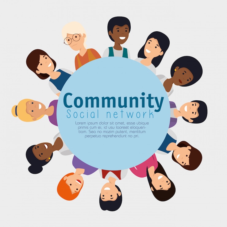 Vecteur gratuit étiquette avec la communauté de personnes et le message social