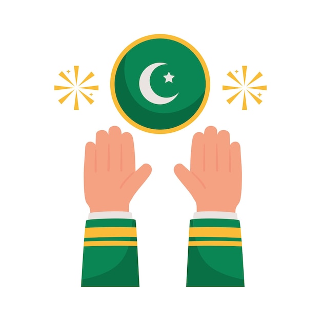 Vecteur gratuit l'étiquette du drapeau du pakistan avec des mains