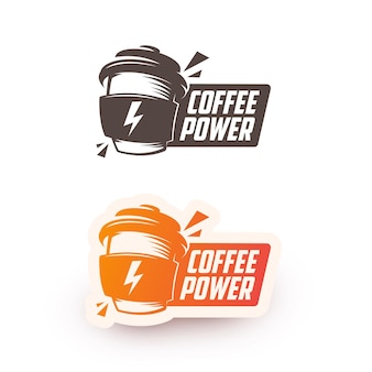 Étiquette d'emblème du logo coffee power