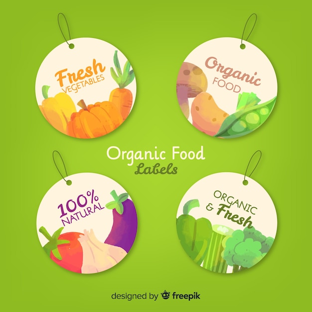 Vecteur gratuit Étiquette encerclée de fruits et légumes frais