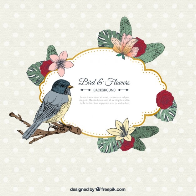 Vecteur gratuit Étiquette des oiseaux et des fleurs retro