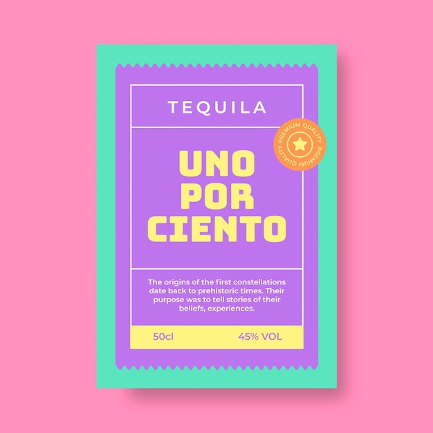 Vecteur gratuit Étiquette rectangulaire créative uno por ciento tequila
