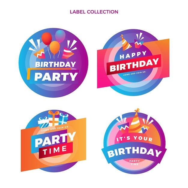 Vecteur gratuit Étiquettes d'anniversaire colorées dégradées