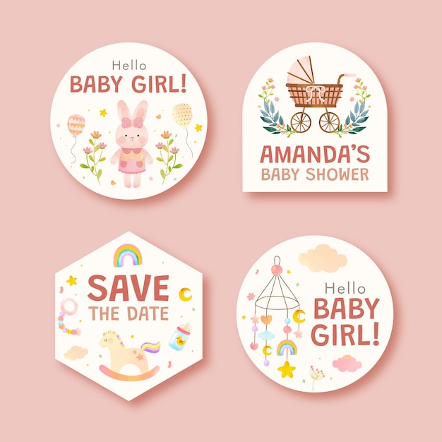 Étiquettes d'aquarelle pour la fête du bébé