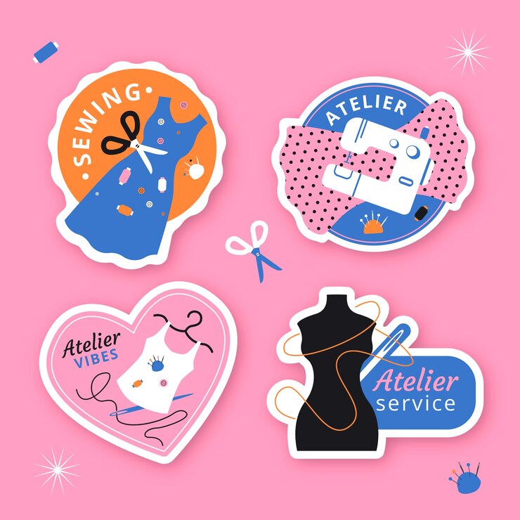 Vecteur gratuit étiquettes d'atelier de couture minimales