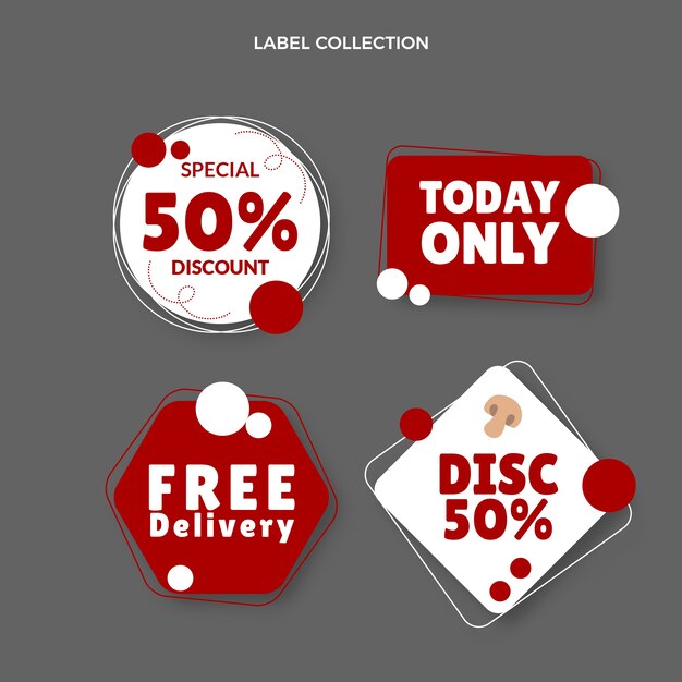 Étiquettes et badges alimentaires design plat