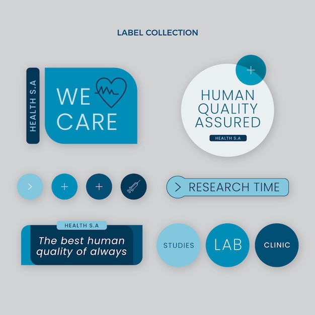 Vecteur gratuit Étiquettes et badges médicaux design plat