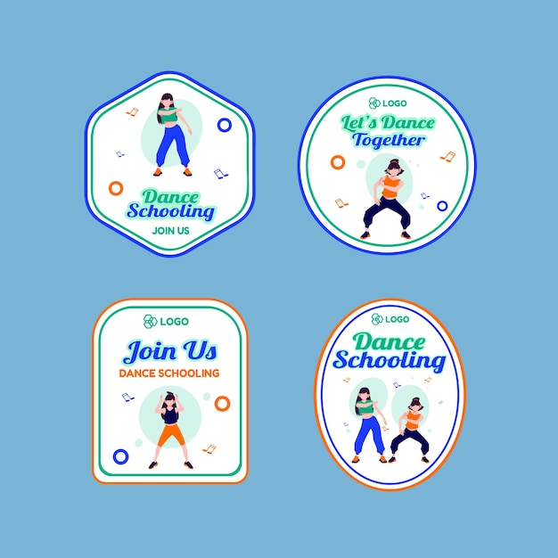 Étiquettes Ou Badges Plats Dessinés à La Main De L'école De Danse