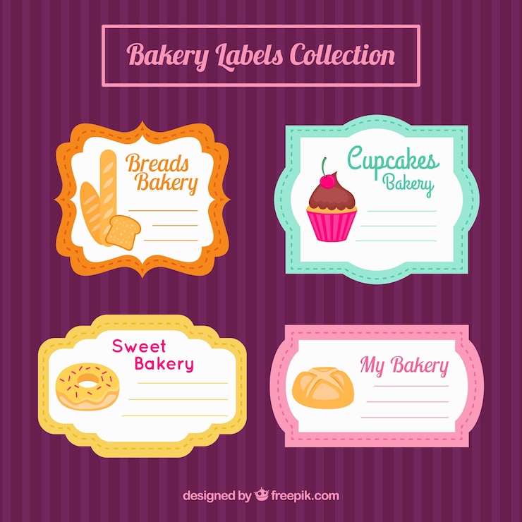 Vecteur gratuit étiquettes de boulangerie de couleur