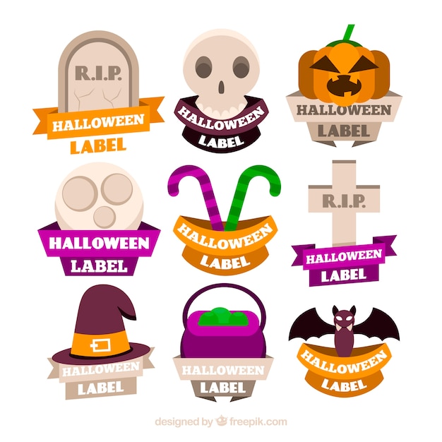 Étiquettes Colorées D'halloween Avec Design Plat