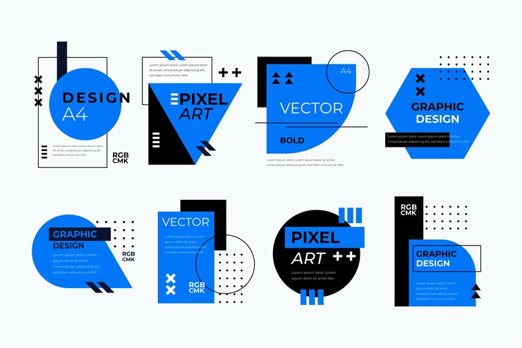 Vecteur gratuit étiquettes de conception graphique dans un style géométrique