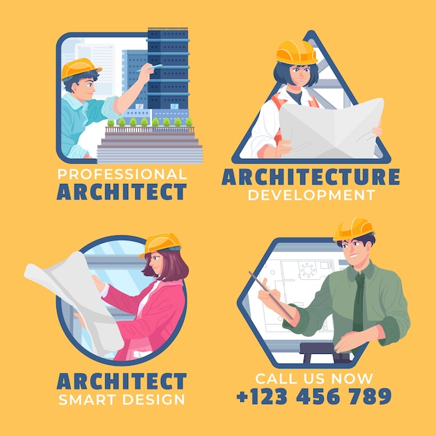 Vecteur gratuit Étiquettes de développement d'architecture design plat