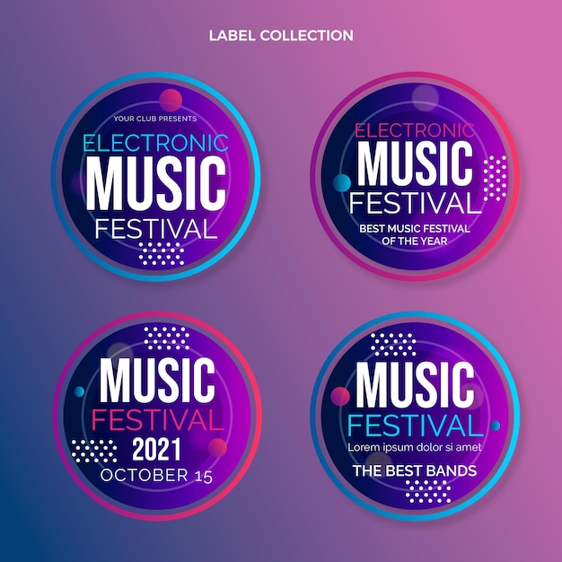 Vecteur gratuit Étiquettes de festival de musique colorées dégradées
