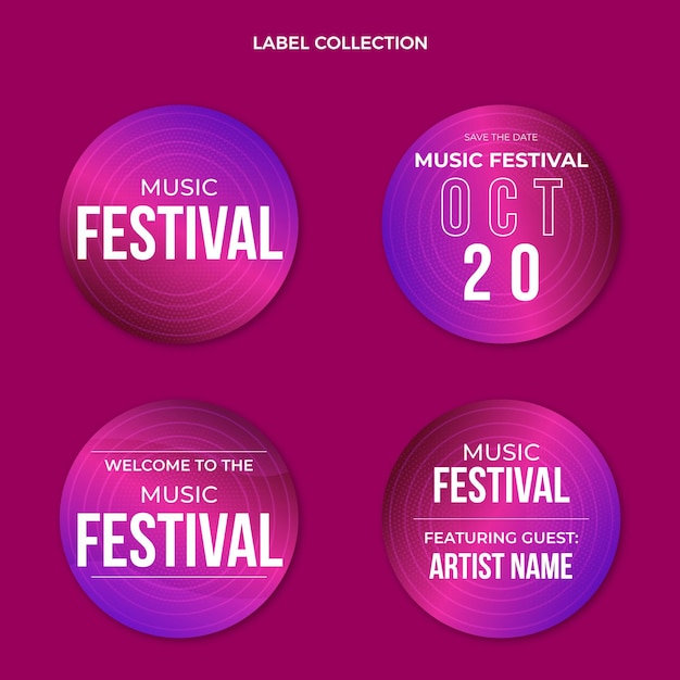 Vecteur gratuit Étiquettes de festival de musique colorées dégradées