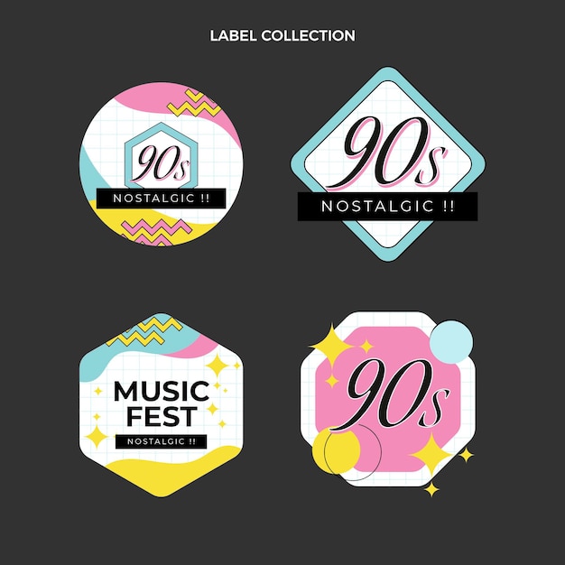 Vecteur gratuit Étiquettes de festival de musique nostalgiques des années 90