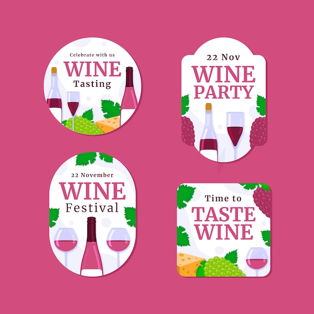 Vecteur gratuit Étiquettes de fête du vin dessinées à la main