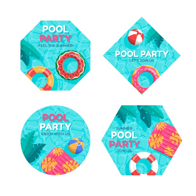 Étiquettes de fête de piscine dessinées à la main