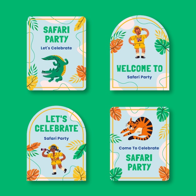 Étiquettes De Fête Safari Dessinées à La Main