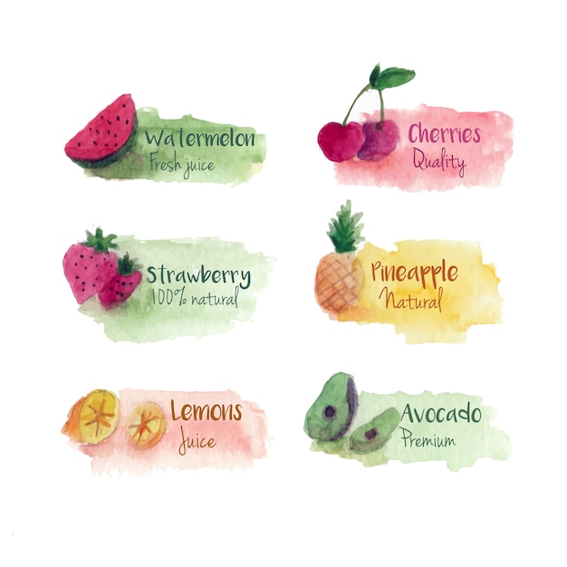 Étiquettes de fruits à l&#39;aquarelle