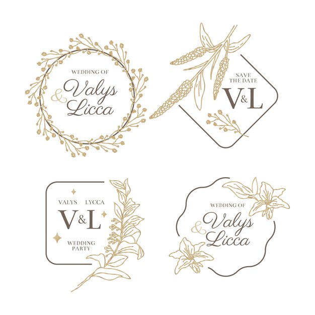 Étiquettes de mariage florales minimales