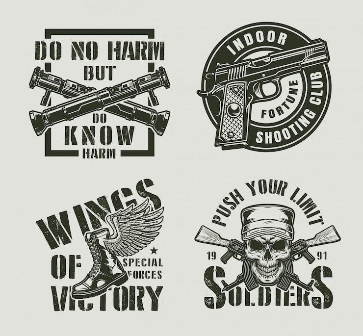 Vecteur gratuit étiquettes militaires monochromes vintage