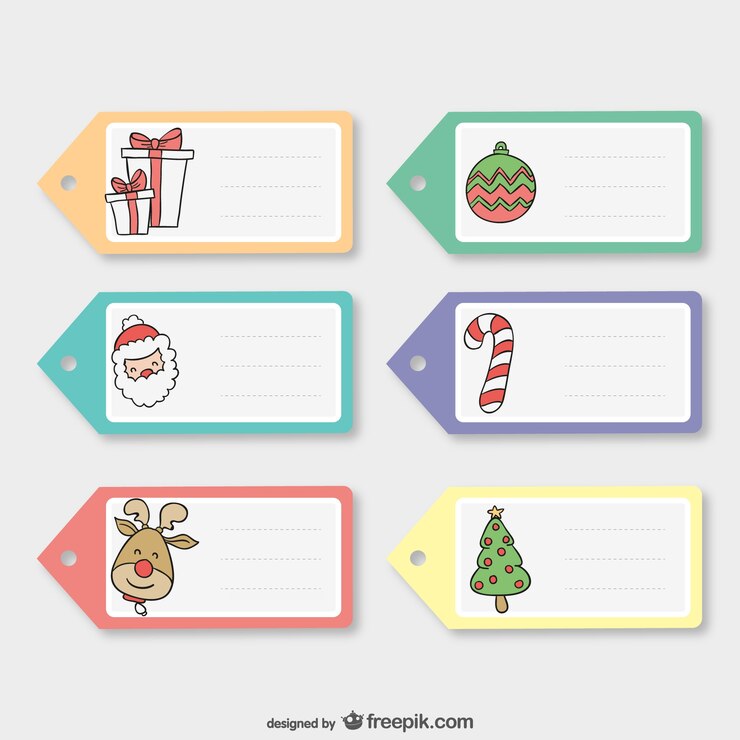 Vecteur gratuit étiquettes de noël colorées