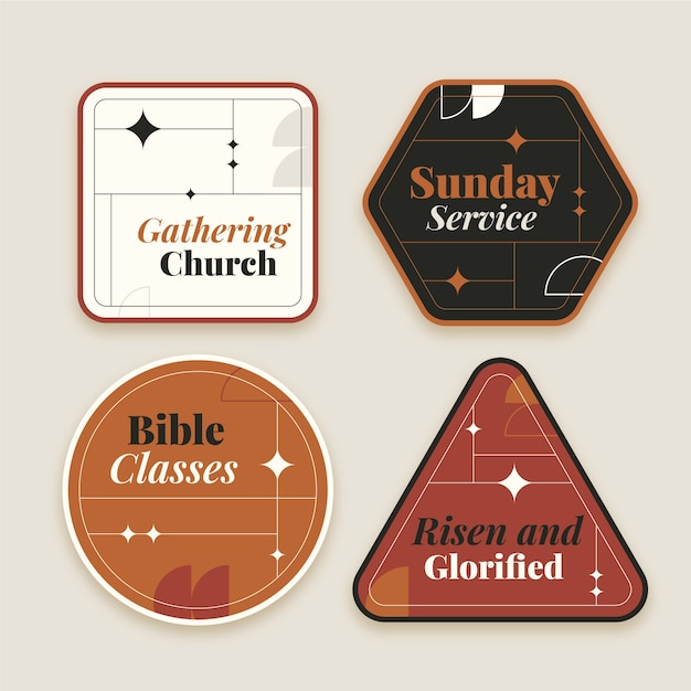 Vecteur gratuit Étiquettes de prière d'église design plat