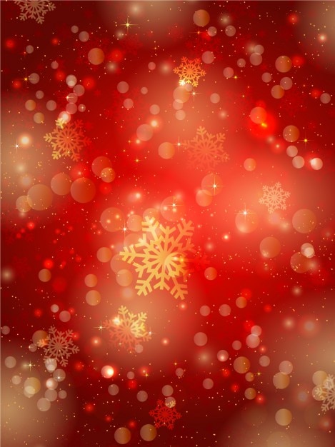 Vecteur gratuit Étoiles et flocons de neige sur fond rouge floue