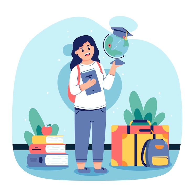 Vecteur gratuit et étude dessinée à l'étranger illustration