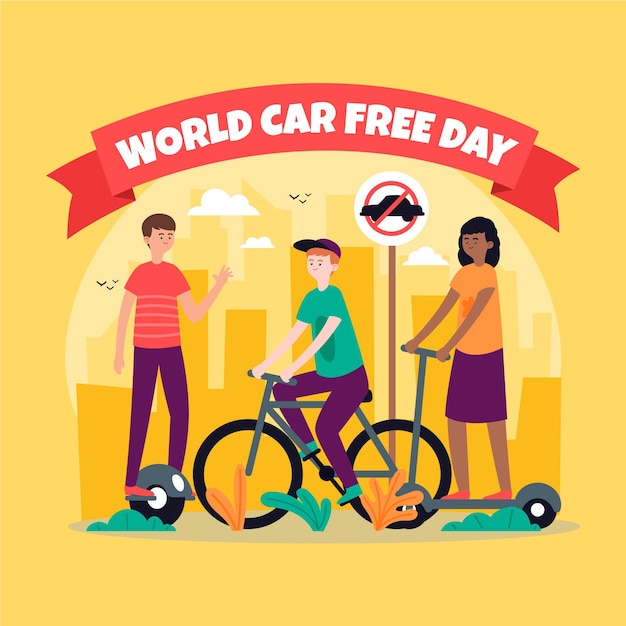 Vecteur gratuit Événement de la journée mondiale sans voiture dessiné à la main