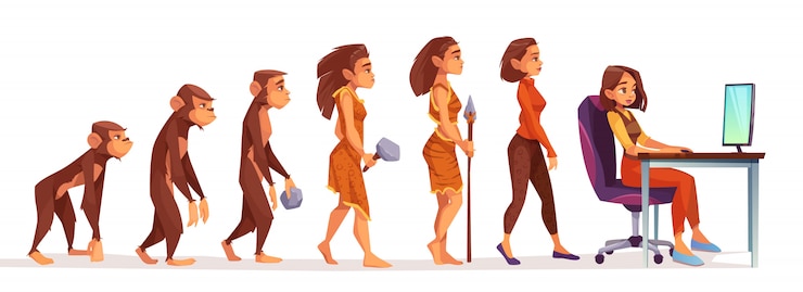 Vecteur gratuit evolution humaine de singe à femme indépendante